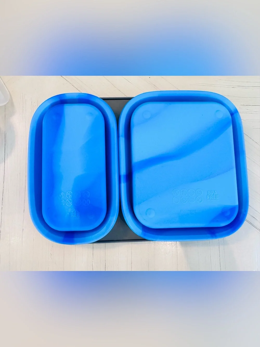 Eco One Collapsible Silicone Bento Box with Utensil Storage – Tie-Dye Blue